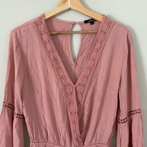Ambiance Pink Rose Long Sleeve Romper M